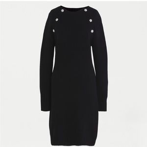 NWT J. Crew Jewel Shoulder Sweater Dress Black Wool Blend
